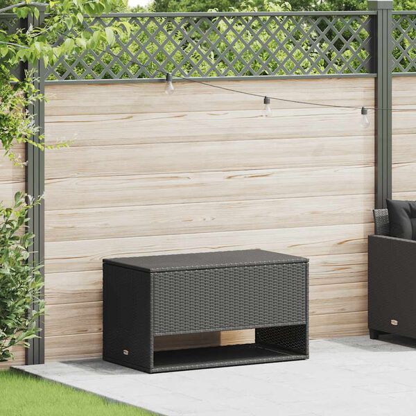 vidaXL Cushion Box Black PE Rattan, Powder-Coated Steel, Polyester