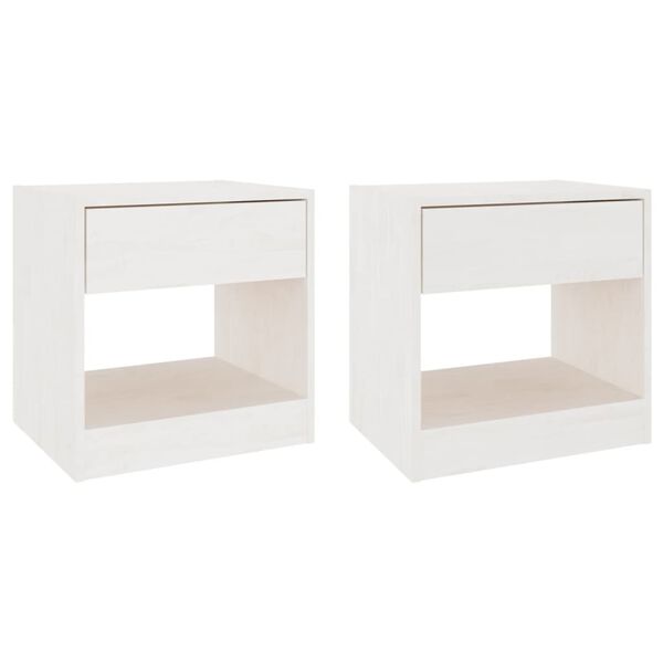 vidaXL Bedside Cabinet Set of 2 White Solid pinewood Small