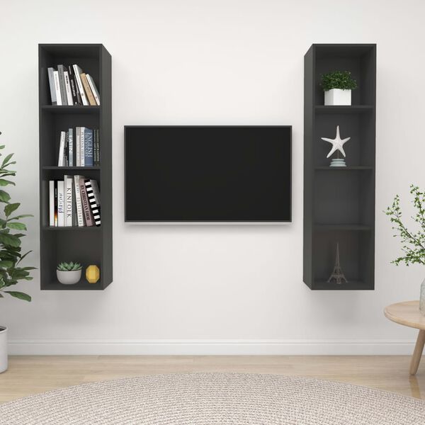 vidaXL TV Cabinet Set of 2 Grey Engineered wood Medium TV Cabinet