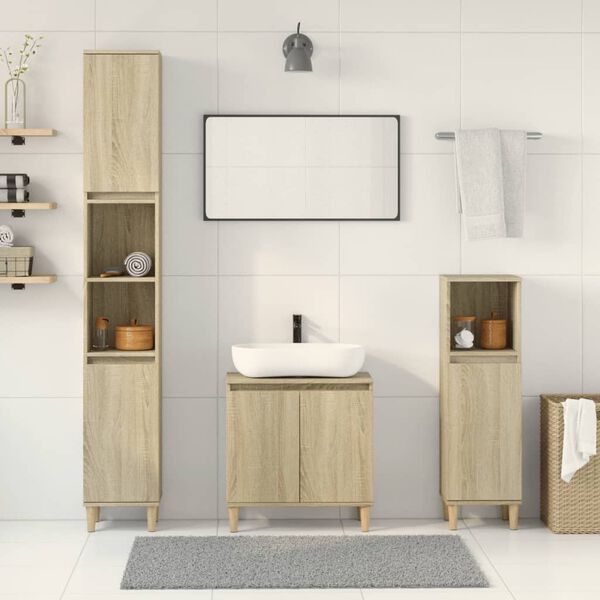 vidaXL Bathroom Furniture Set Sonoma Oak Engineered wood Compact