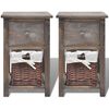 vidaXL Bedside Cabinet Set of 2 Brown Paulownia wood, Wicker Compact