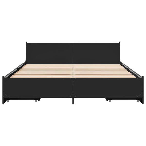 vidaXL Bed Frame Black Engineered wood, steel King Bed Frame