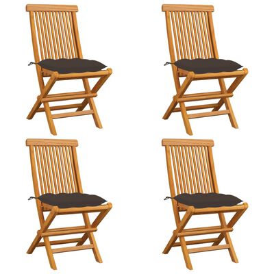 vidaXL Patio Chairs with Taupe Cushions 4 pcs Solid Teak Wood