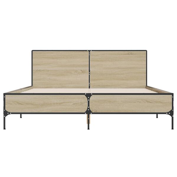 vidaXL Bed Frame Sonoma oak Engineered wood, metal, plywood Full