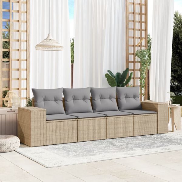 vidaXL Garden Sofa Set Beige PE rattan, Powder-Coated Steel Large