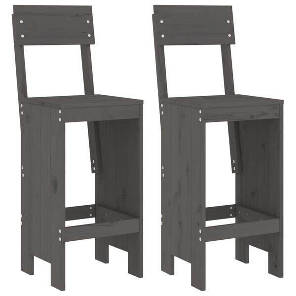 vidaXL Bar Stool Set of 2 Grey Solid Pine Wood Medium Footrest