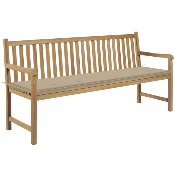 vidaXL Patio Bench with Beige Cushion 68.9" Solid Teak Wood