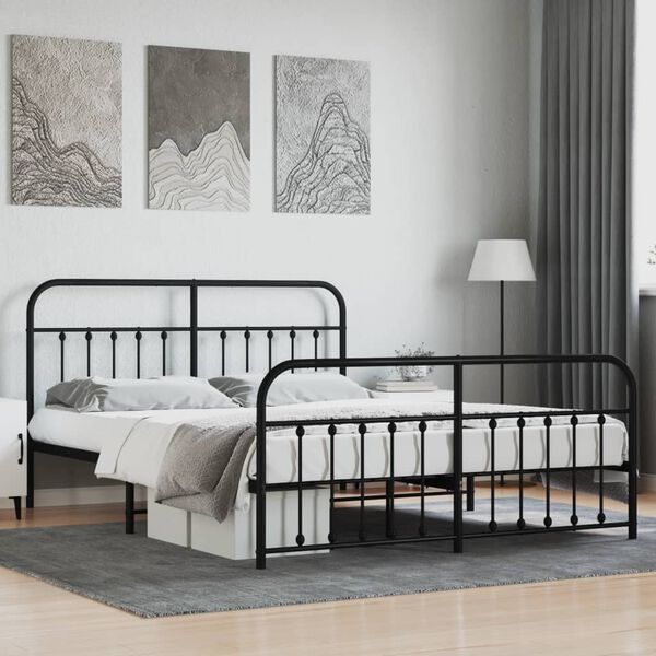vidaXL Bed Frame Black Steel Super King Metal Bed Frame Rectangular