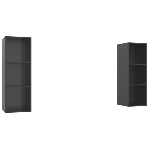 vidaXL TV Cabinet Set of 2 High gloss gray Engineered wood Standard