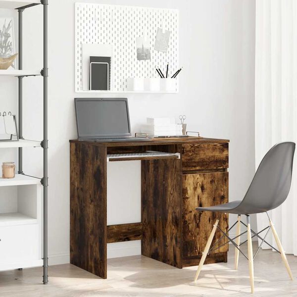 vidaXL Desk Smoked Oak Engineered wood Medium Desk Rectangular