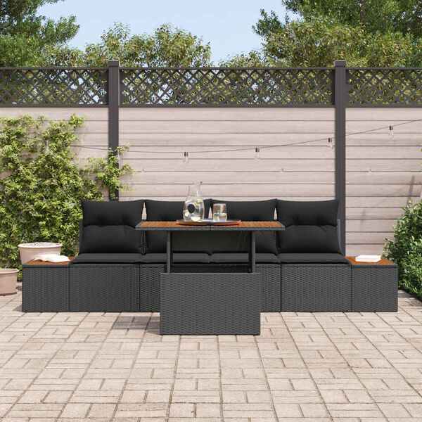 vidaXL Garden Sofa Set with Storage 5 pcs Black Poly rattan