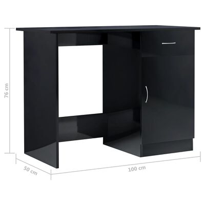 vidaXL Desk High Gloss Black 39.4" x 19.7" x 29.9" Engineered Wood
