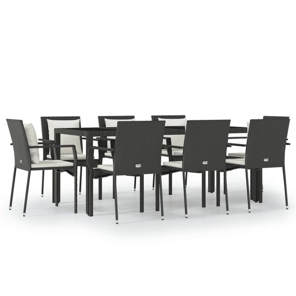 vidaXL Garden Dining Set Black table, Cream white cushions