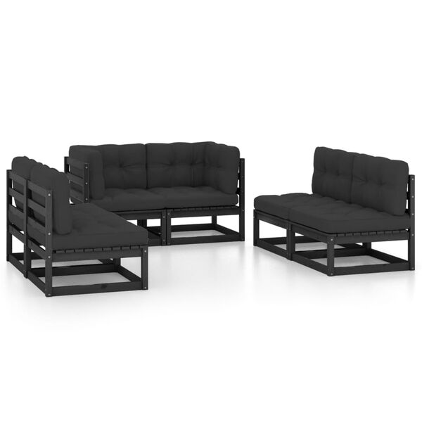 vidaXL Garden Lounge Set Black, Anthracite Solid pinewood, 100% polyester