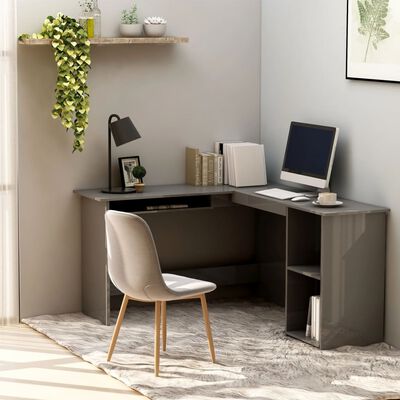vidaXL L-Shaped Corner Desk High Gloss Gray 47.2"x55.1"x29.5" Engineered Wood