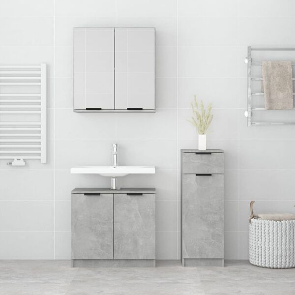 vidaXL Bathroom Furniture Set Concrete Gray Engineered Wood, Glass Large