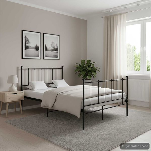 vidaXL Bed Frame Black Powder-coated metal Full Durable Bed Frame