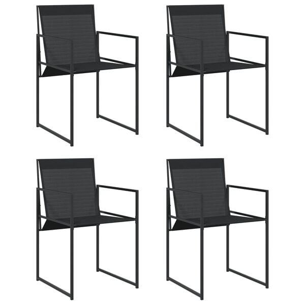 vidaXL Garden Chair Set of 4 Black Textilene fabric, Powder-Coated Steel