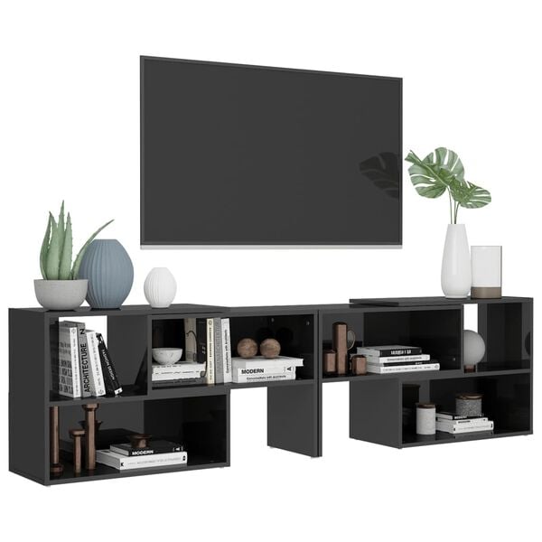 vidaXL TV Unit High Gloss Grey Engineered Wood Medium Extendable