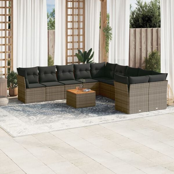 vidaXL Garden Sofa Set Grey PE Rattan Large Modular Garden Sofa Set