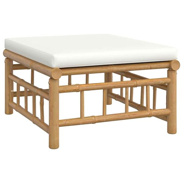 vidaXL Garden Footstool Cream White Bamboo, Fabric (100% polyester), Foam