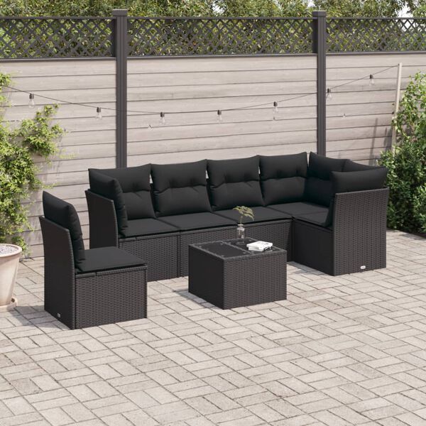 vidaXL Garden Sofa Set Black PE rattan, powder-coated steel, tempered glass