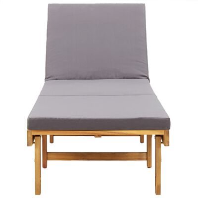 vidaXL Folding Sun Lounger with Cushion Solid Acacia Wood Dark Gray