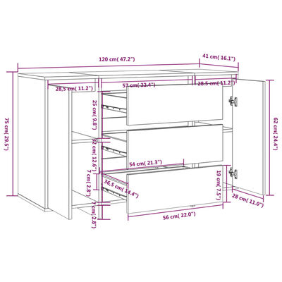 vidaXL Sideboard with 3 Drawers Concrete Gray 47.2"x16.1"x29.5" Engineered Wood