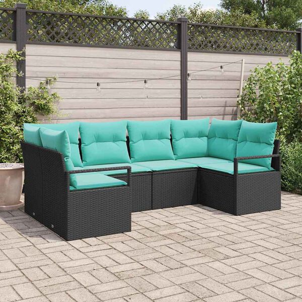 vidaXL Garden Sofa Set 6 pcs Black and Turquoise Poly Rattan