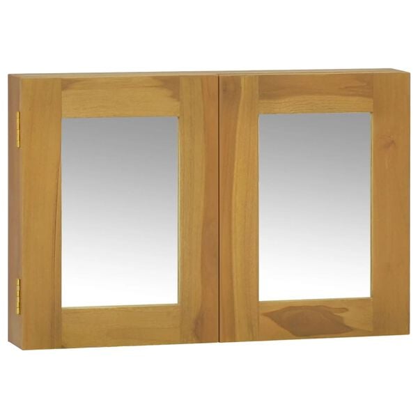 vidaXL Mirror Cabinet Natural Teak Solid Teak Wood and Glass Medium