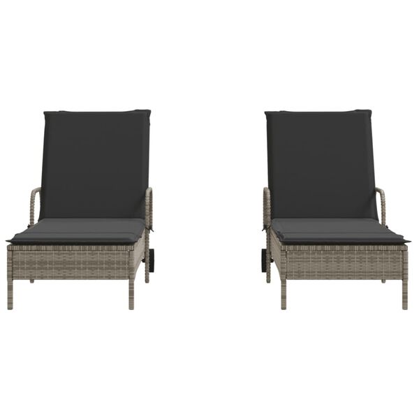 vidaXL Sun Lounger Grey PE rattan Large Adjustable Armrests