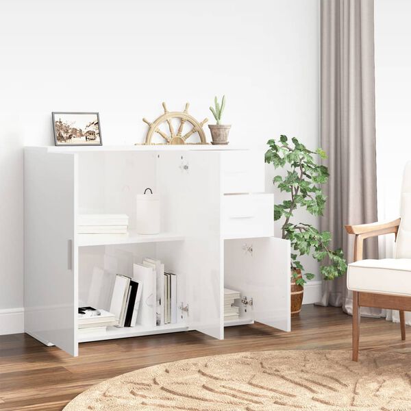 vidaXL Sideboard High gloss white Engineered wood Medium Sideboard