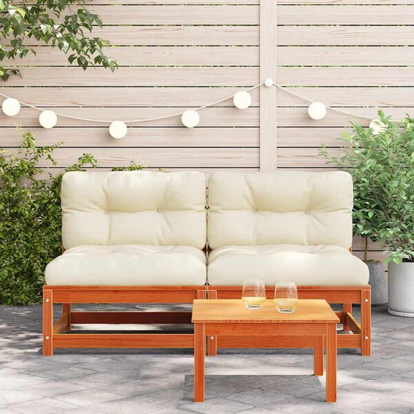 vidaXL Garden Sofa Set of 2 Wax brown, Cream