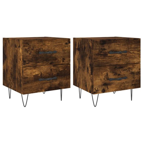 vidaXL Bedside Cabinet Set of 2 Smoked Oak Engineered wood, Iron Medium