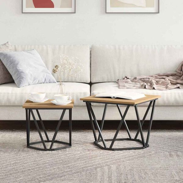 vidaXL Side Table Set 2 pcs Artisan Oak Engineered wood and steel