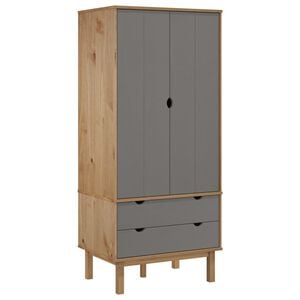 vidaXL Wardrobe Brown and gray Solid pine wood, engineered wood Standard