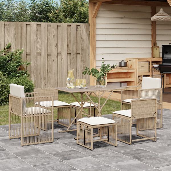 vidaXL Garden Dining Set Beige, Cream White