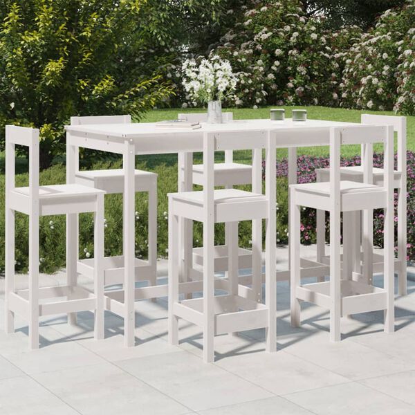 vidaXL Garden Bar Set White Solid pine wood Medium Footrest