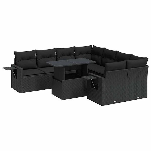 vidaXL Garden Sofa Set Black PE rattan Large Removable Covers