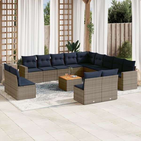 vidaXL 14 Piece Patio Sofa Set with Cushions Gray Poly Rattan