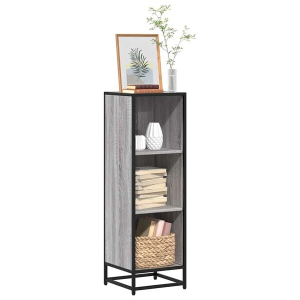 vidaXL Book Cabinet Grey Sonoma Engineered wood, metal Tall and narrow