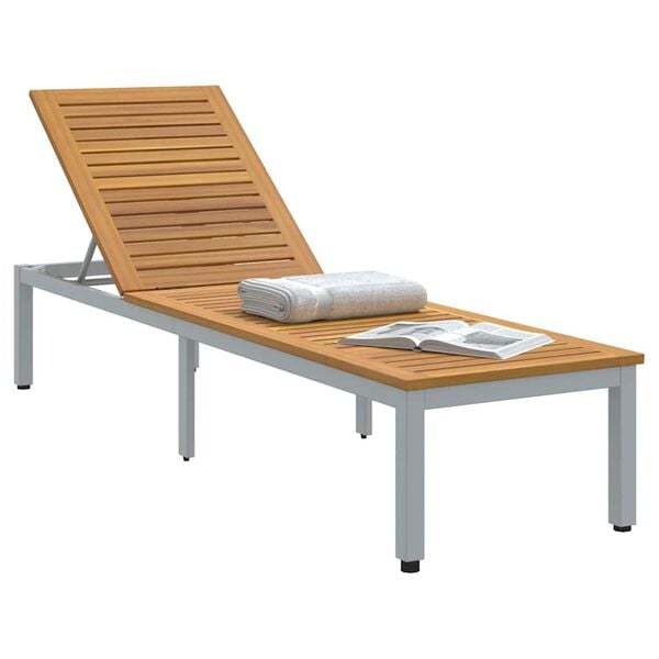 vidaXL Sun lounger Reclining Gray 200 x 55 x 35cm Solid Acacia wood