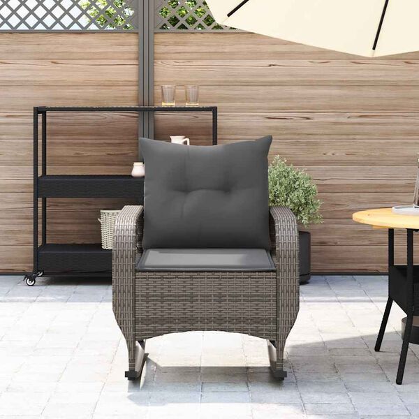 vidaXL Garden Rocking Chair Grey PE rattan, powder-coated steel