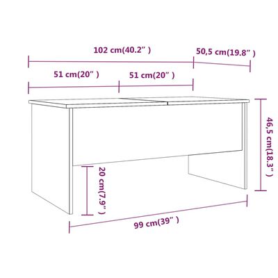 vidaXL Coffee Table Sonoma Oak 40.2"x19.9"x18.3" Engineered Wood