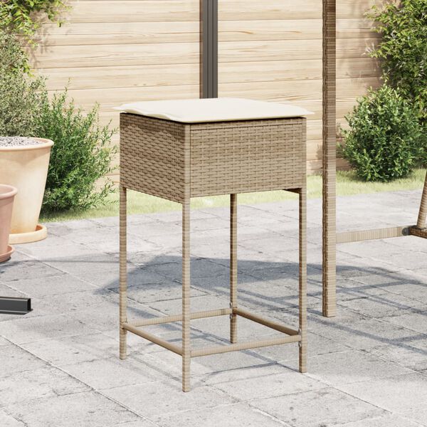 vidaXL Garden Bar Stool Beige PE rattan, Powder-coated steel, Polyester