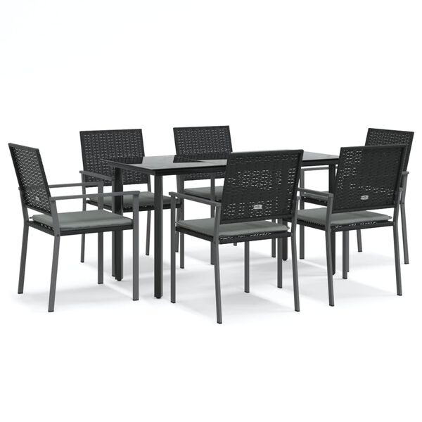vidaXL 7 Piece Patio Dining Set with Cushions Poly Rattan and Steel