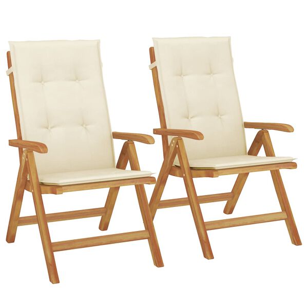 vidaXL Reclining Garden Chair Set of 2 Natural teak Solid teak wood