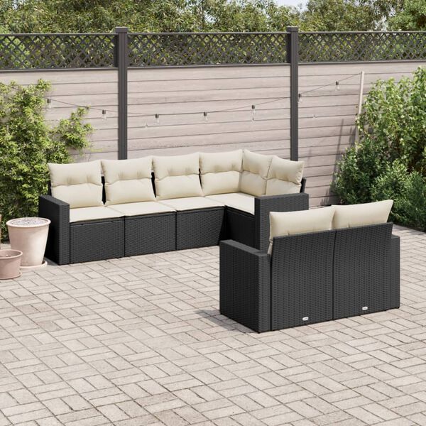 vidaXL Garden Sofa Set Set of 7 Black, Cream White