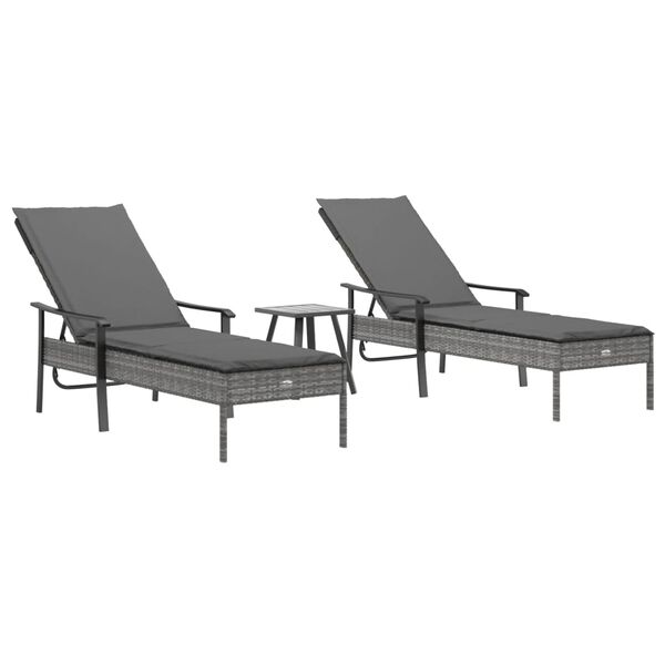 vidaXL Sun Lounger Grey PE rattan, powder-coated steel Extra Long