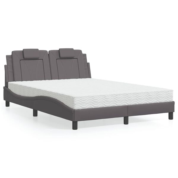 vidaXL Bed Grey Faux Leather, Plywood, Foam Full Bed Rectangular
